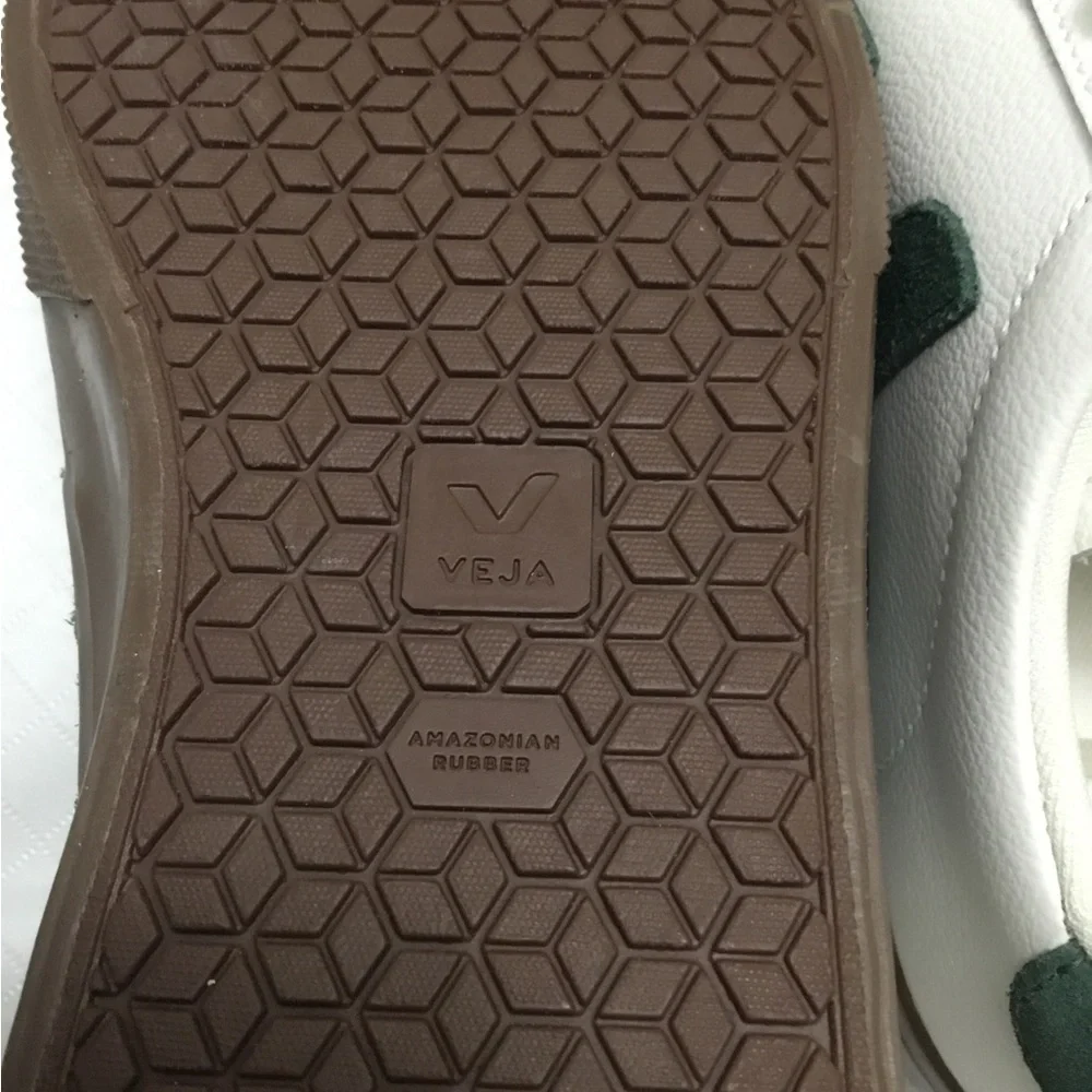 Veja White Sneakers with Green V Logo and Brown Sole